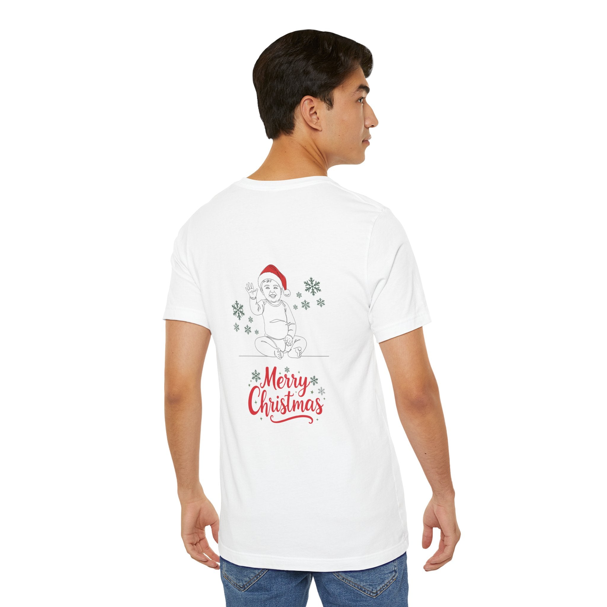 Personalized Baby Photo Christmas T-Shirt — Custom Holiday Tee with Santa Hat & Snowflakes