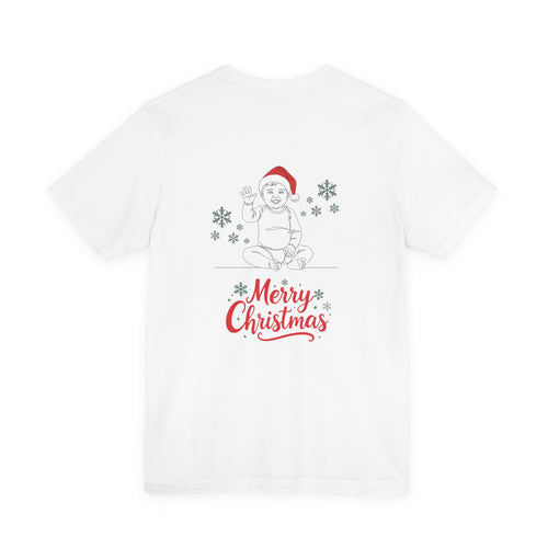Personalized Baby Photo Christmas T-Shirt — Custom Holiday Tee with Santa Hat & Snowflakes